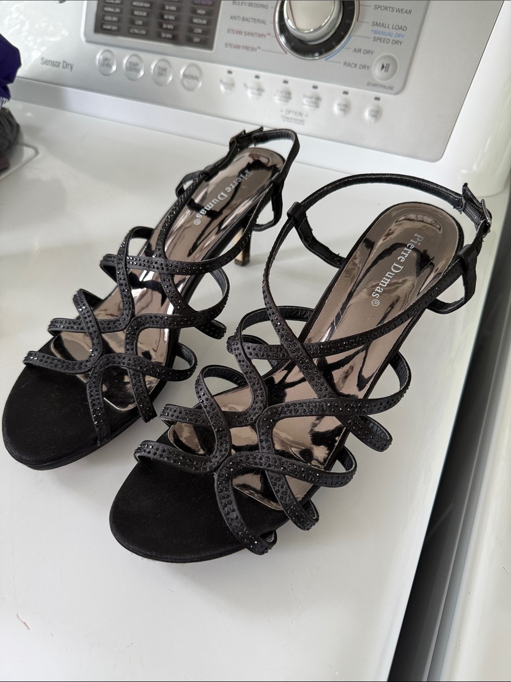 Pierre Dumas Black Strappy Rhinestone Women’s Heels